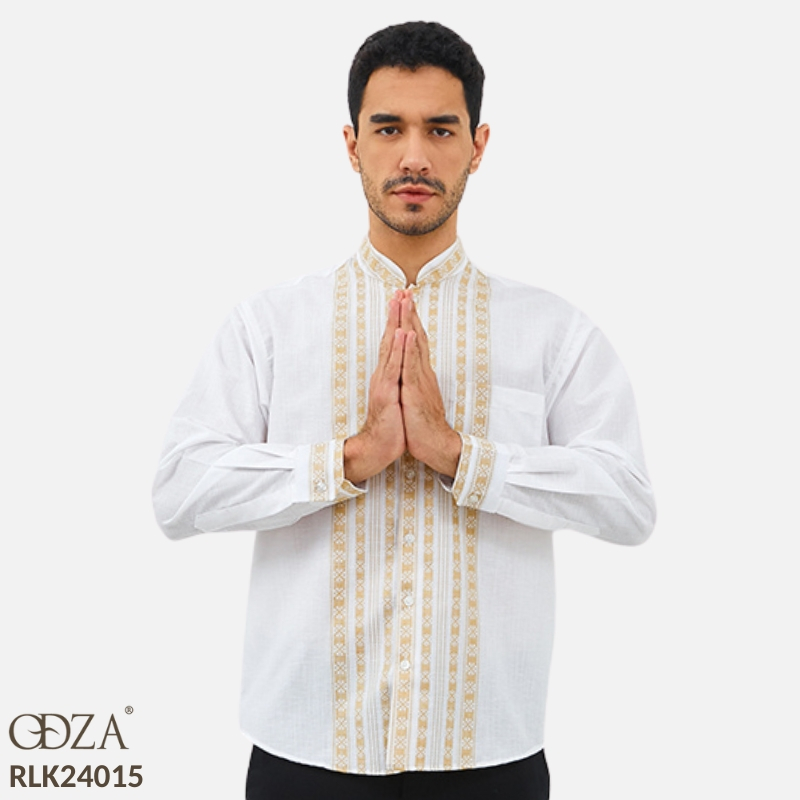 Jual Odza Baju Koko Pria Kombinasi Modern Lengan Panjang Aulian Putih ...