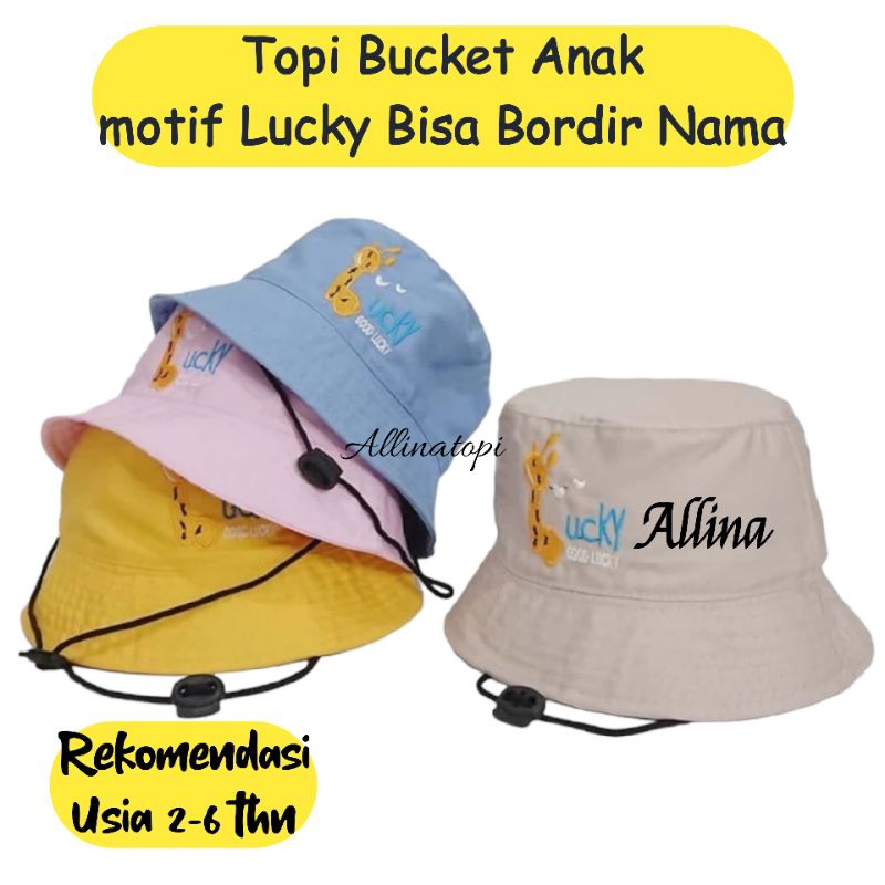 Jual Topi Bucket Lucky Anak Free Bordir Nama/Topi Anak Costum Nama Topi ...