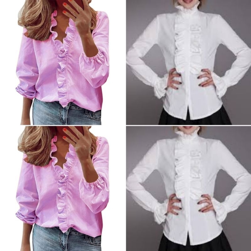 Jual Koleksi Ruffle blouse ( D ) | Shopee Indonesia
