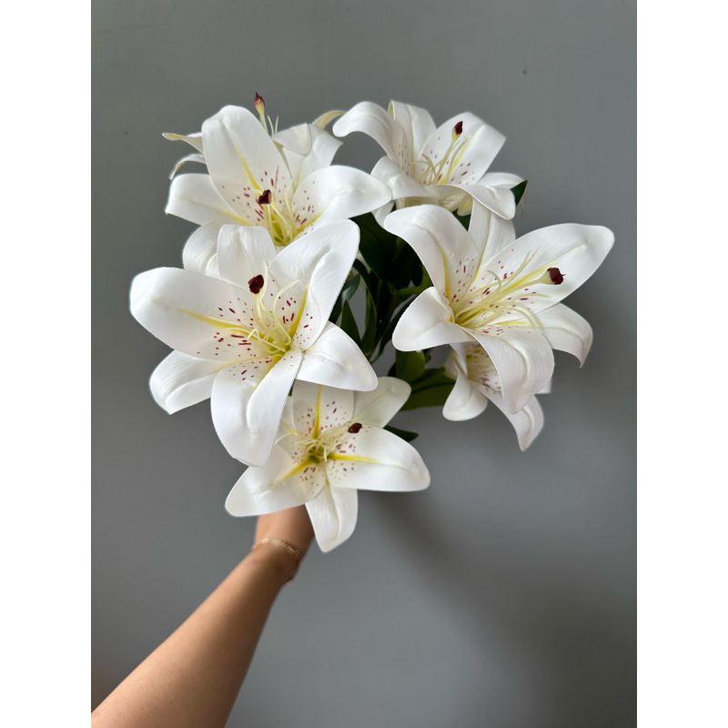 XunYee 16 Pcs Artificial Tiger Lily Flowers - Real Touch Latex, Purple & Green, 38cm Stems For Home Decor - View #2