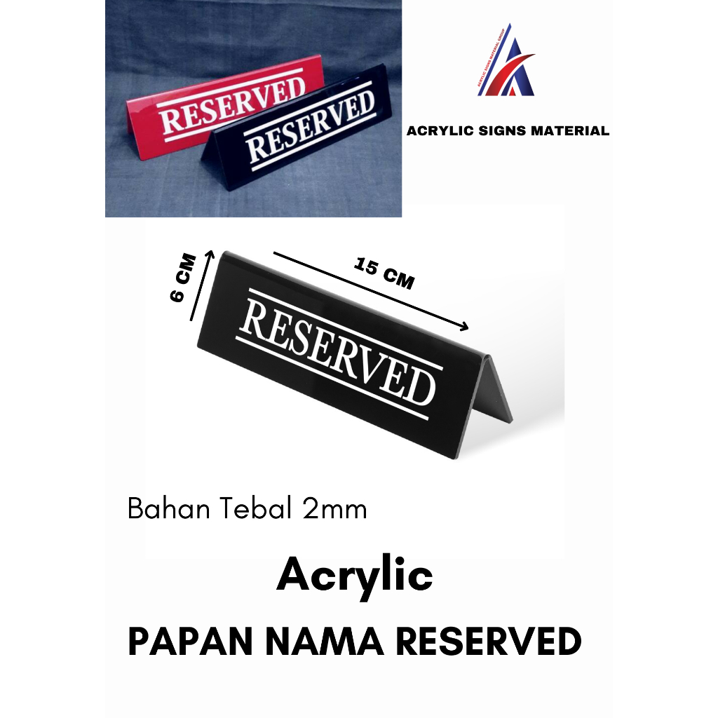 Jual PAPAN MEJA RESERVED AKRILIK / ACRYLIC RESERVED SIGN 15x6cm 2mm ...