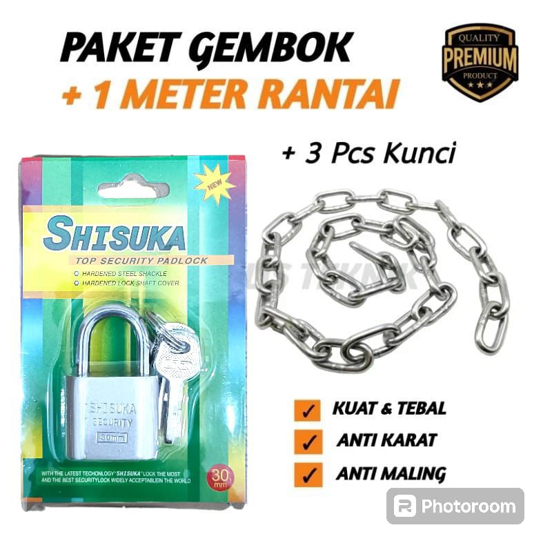 Jual PAKET GEMBOK 30mm SHISUKA/HKV BONUS RANTAI BESI 1 METER STAINLESS ...