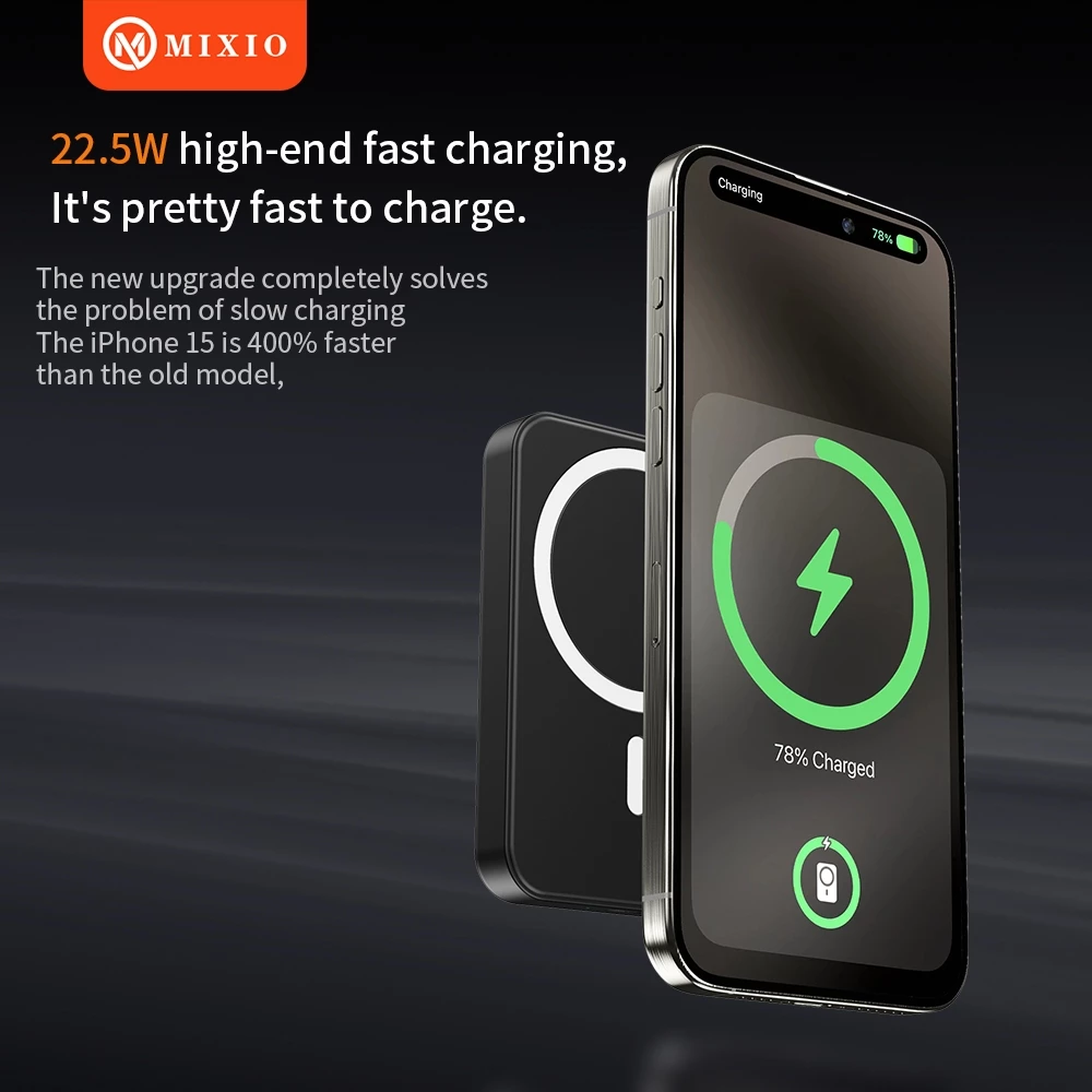 MIXIO MP-05 WIRELESS POWER BANK 5000MAH MAGNETIC MAGSAFE 20W FAST CHARGING