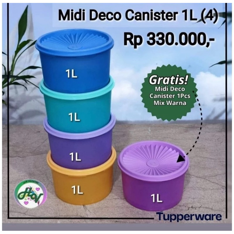 Jual MIDI DECO CANISTER TUPPERWARE Uk 1L | Shopee Indonesia