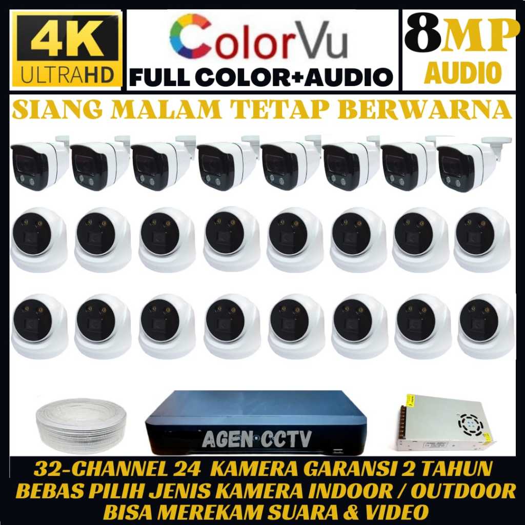 Jual PAKET CCTV COLORVU 32 CHANNEL 24 KAMERA 4K 8MP 2560P ULTRA HD ...