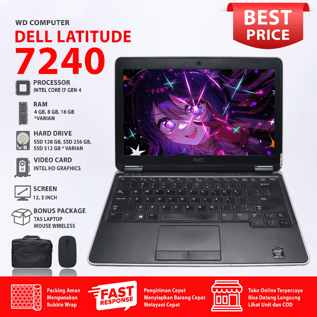 Jual Laptop Dell 7240 Intel Core I7 Gen 4 RAM 8GB SSD 512GB 12inch ...