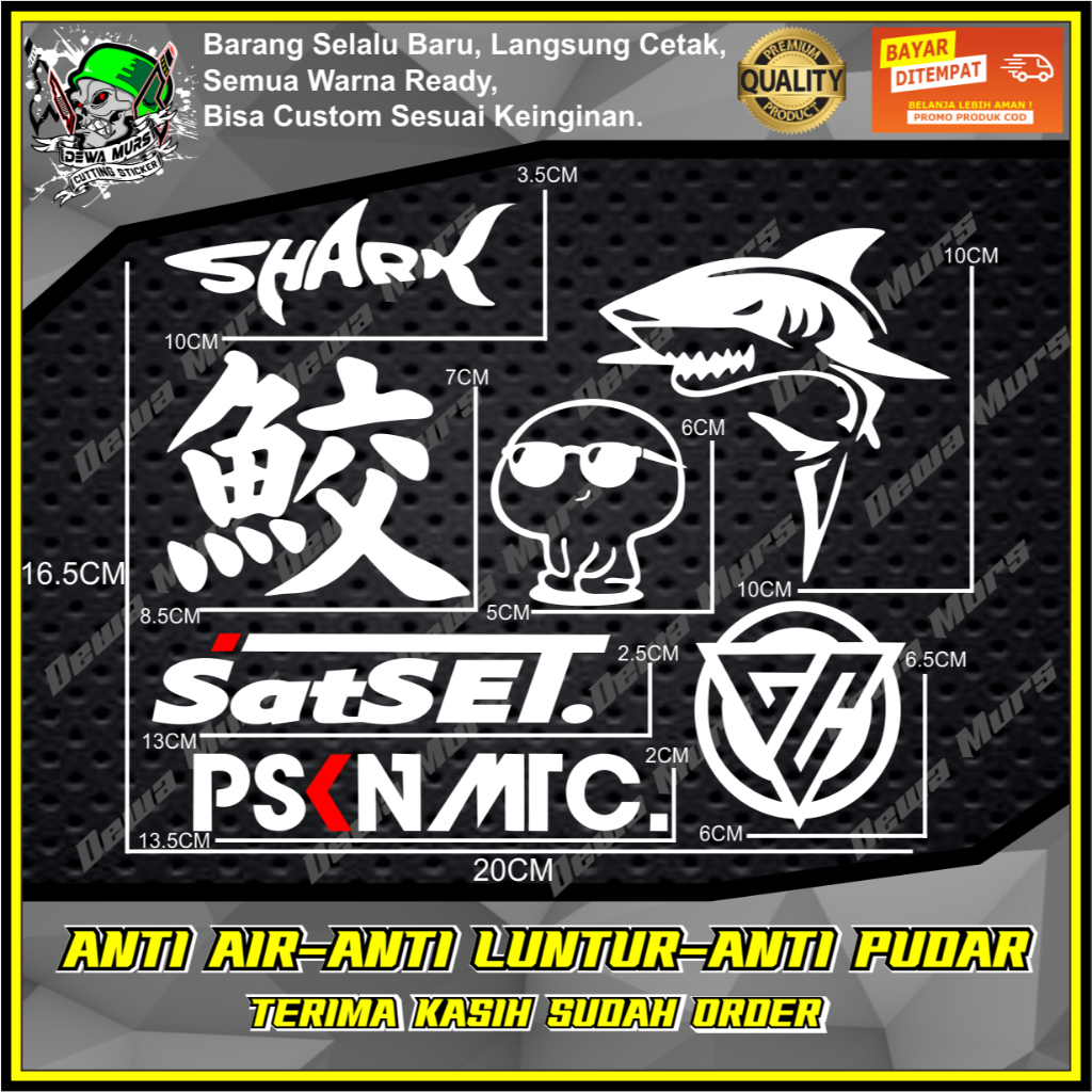 Jual PAKET 7 IN 1 STIKER SHARK HIU KANJI (HIU) MEME SOMBONG SATSET LOGO