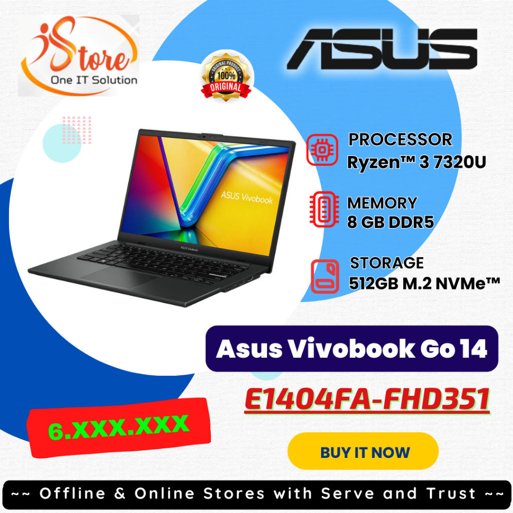 Jual Asus Vivobook Go 14 E1404fa Fhd352amd Ryzen 3 7320u8gb512gb Ssd14″ Fhdwin 11 Homeohs 1982