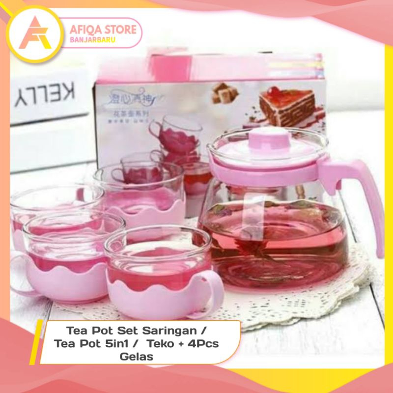 Jual Tea Pot Set Kaca / Tea Pot 5in1 / Teko + 4Gelas Kaca Shopee