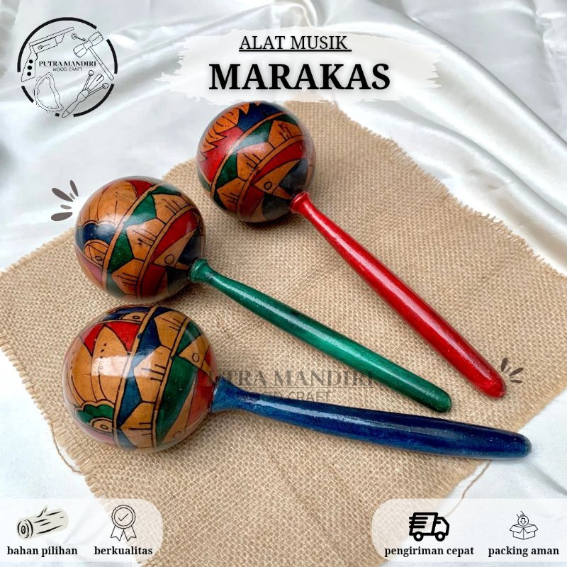 Jual Alat Musik Anak Marakas Bola Stik Lukis Maracas Ball Shaker