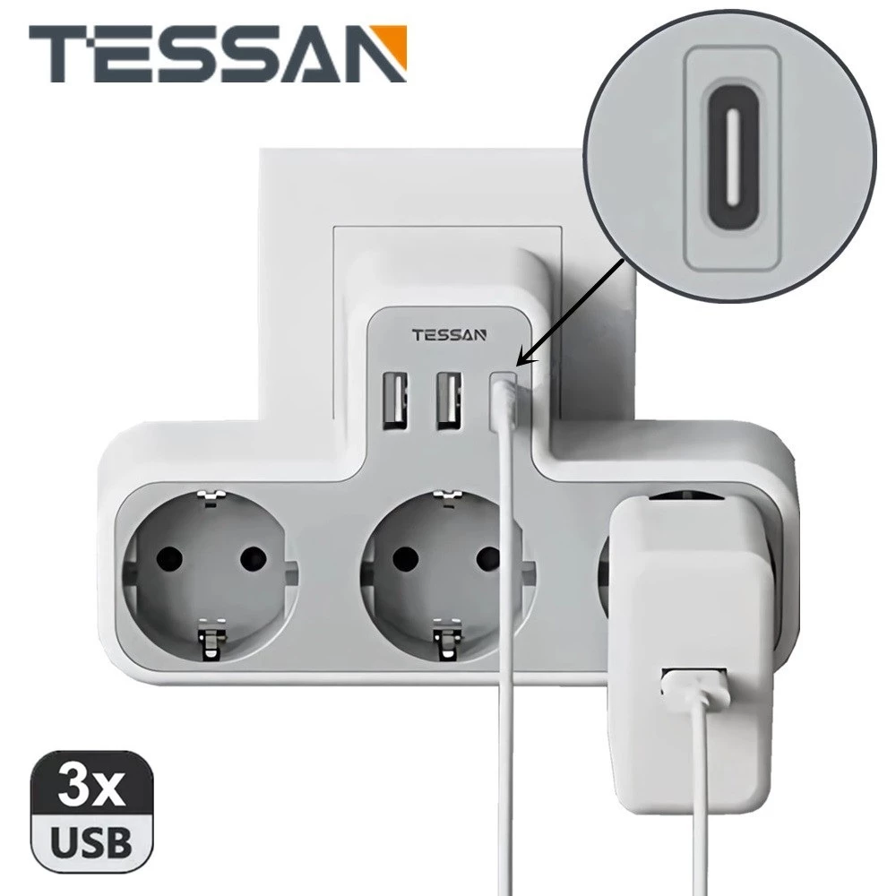 Tessan stop kontak soket kontak dinding dengan 3ac+ 2usb + 1 tipe