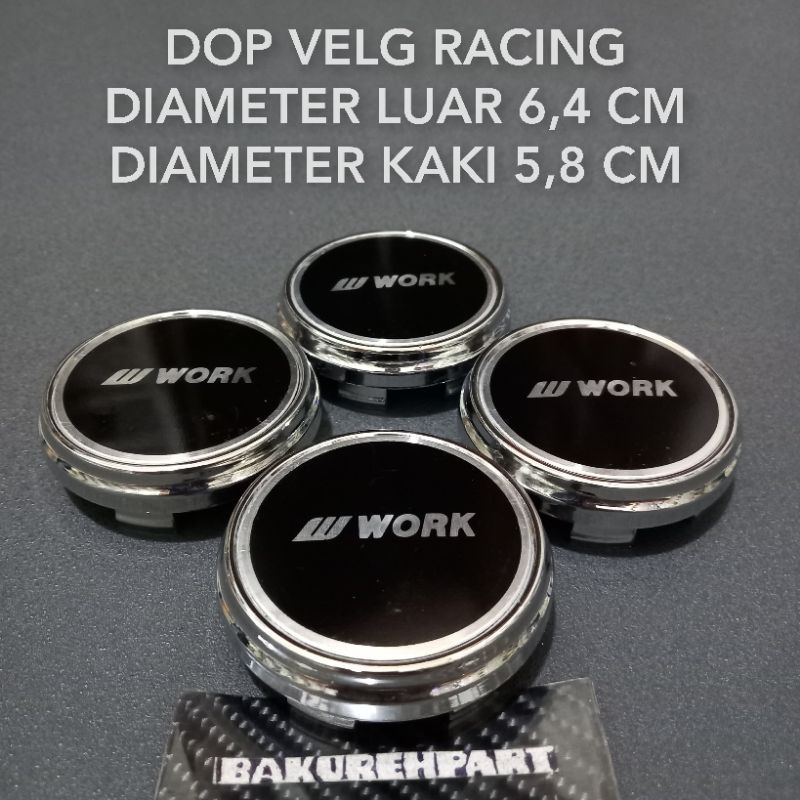 Jual Dop roda tutup velg mobil racing tulisan WORK diameter 6,4 cm ...