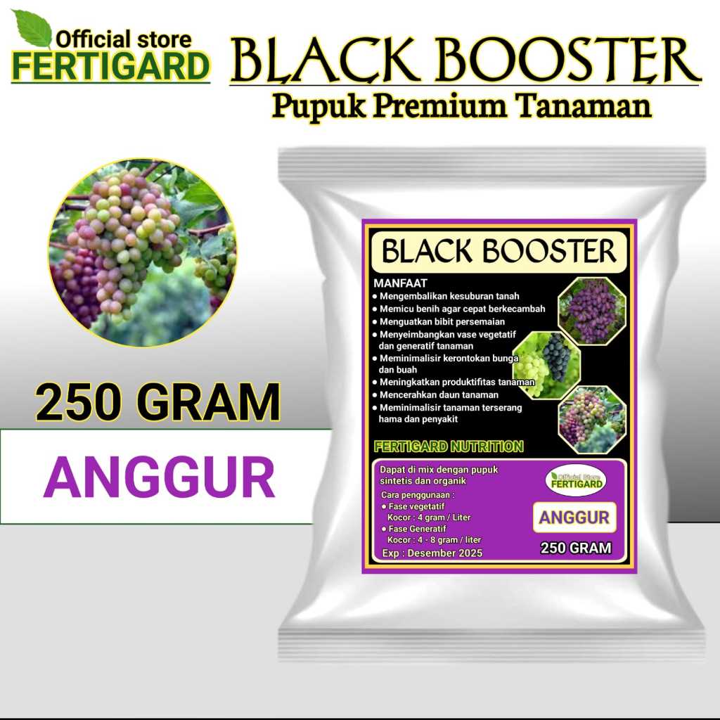 Fertigard - Pupuk organik black booster tanaman anggur kemasan 250 gram