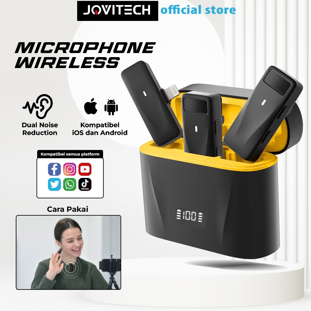 Jual 【COD】Jovitech Microphone Wireless Mic Clip on with Charging Case ...