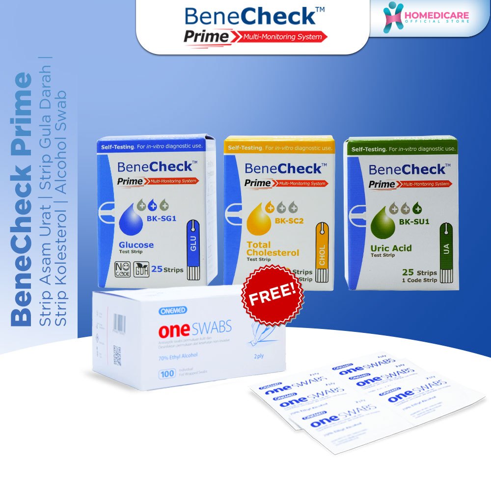 Jual Paket Alat Cek Darah 3 Strip BeneCheck Prime - Free Alkohol Swab ...