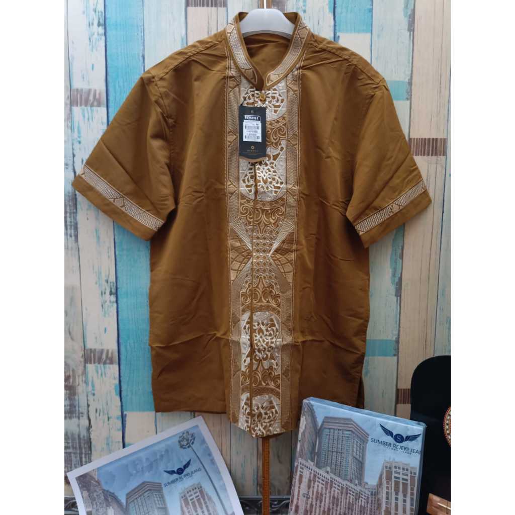 Jual Baju Muslim Pria Terbaru 2024 Bordir Lengan Pendek Terracota