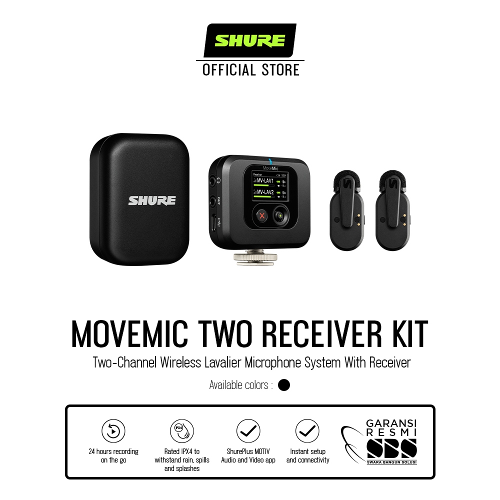 Jual Shure MV-TWO-KIT MoveMic Two Receiver Kit Wireless Lavalier ...
