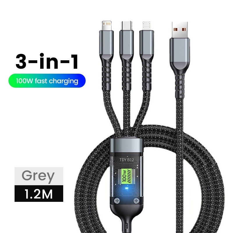Jual 100W tiga dalam satu kabel super charging 6A Micro USB C-type fast ...