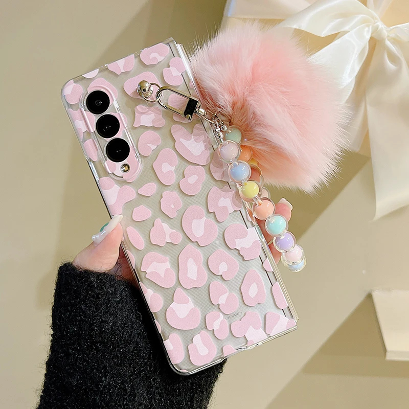 Jual Cute Cartoon Leopard Print Clear Pc Phone Case For Samsung Galaxy Z Fold G Pink Plush