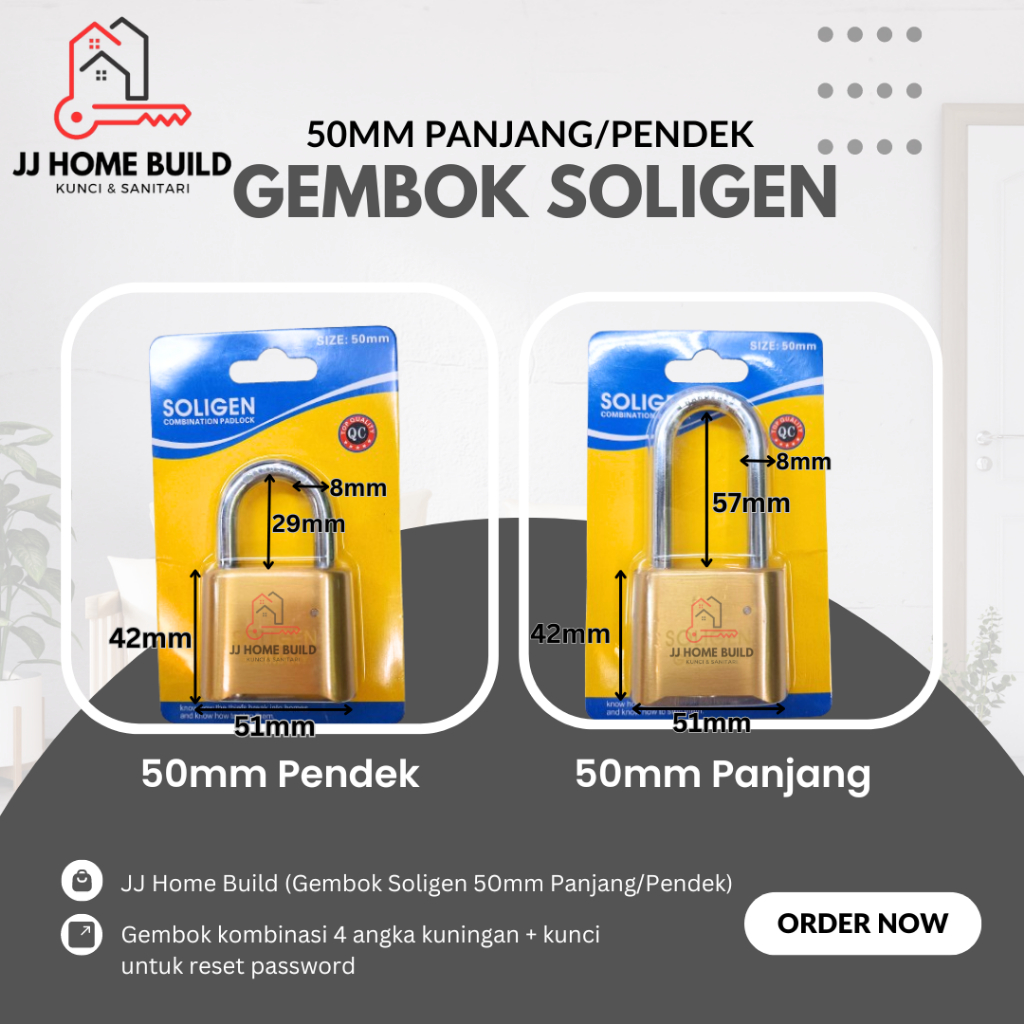 Jual Gembok Nomor Soligen 50mm Panjang Pendek Gembok Kombinasi Angka