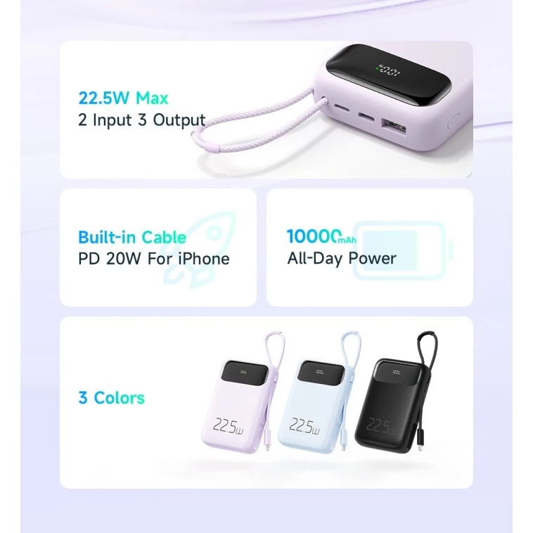 MCDODO Powerbank 10.000mah Fast Charging Built in Cable iPhone MC-3253