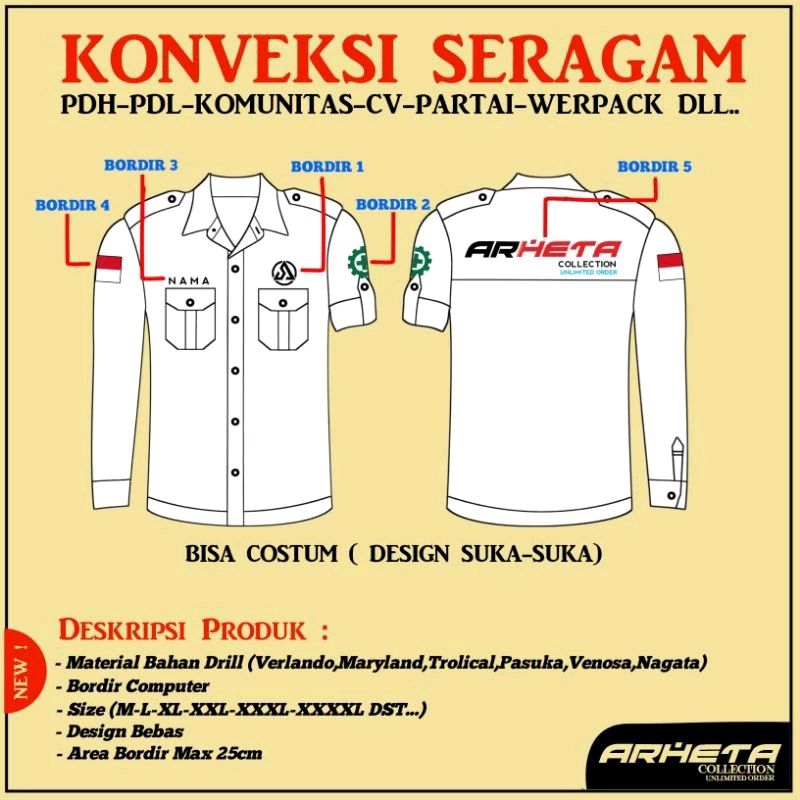 Jual kemeja bordir custom PDH,PDL,KOMUNITAS .bordir komputer | Shopee ...
