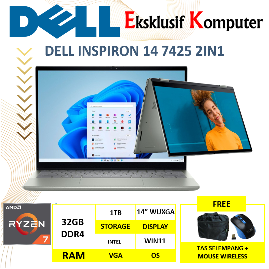 Jual Laptop Lipat Touchscreen Dell Inspiron 14 7425 2in1 Ryzen 7 5825U ...