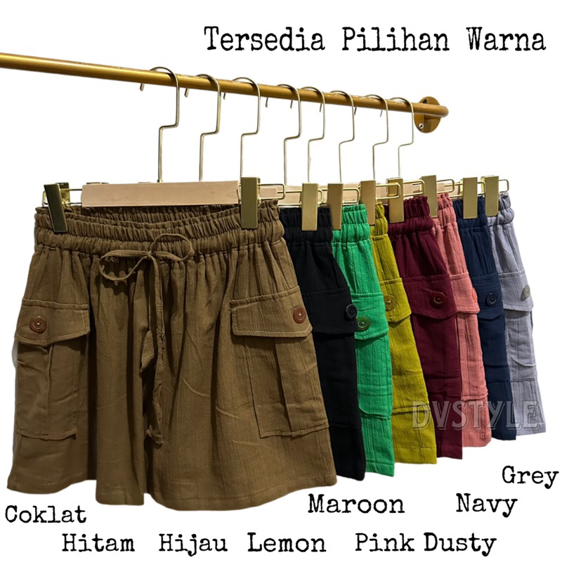 Jual Celana Pendek Wanita Hotpant Cargo Tali Katun Linen Polos Premium