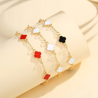 Lanme Jewelry Aksesoris Wanita Dewasa Semanggi Empat Daun Gelang Lapis Emas Aksesoris Fashion Wanita Anti Pudar Dan Anti Karat LM467