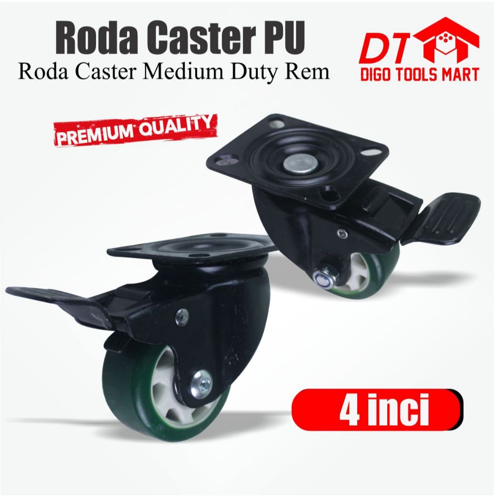 Jual DIGO Roda Caster PU 4 Inci Rem Medium Duty Double Bearing | Shopee ...