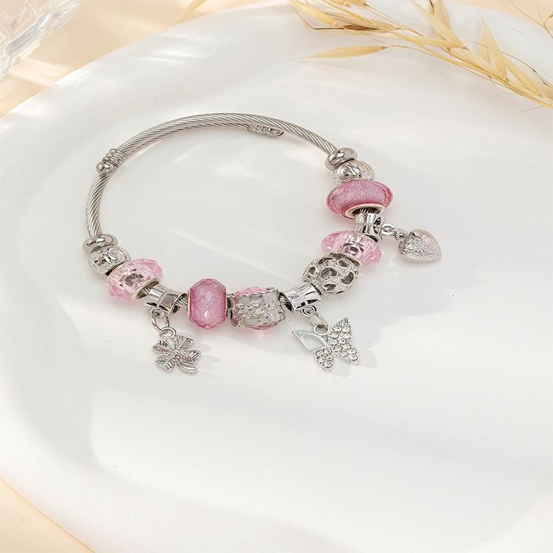 [Pink Glinda] Gelang Pandora Premium Charm Bracelet Pink Titanium Gelang  Wanita