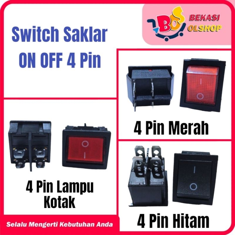 Jual Saklar Switch On Off 4 PIN HITAM Kotak Besar 4 Kaki Hitam Merah ...