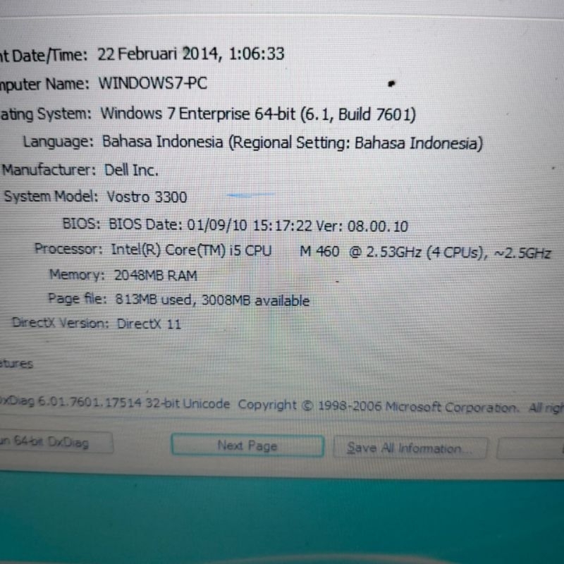 Carte Mère Dell Vostro 3300 Core I3-M570 - Pour Pièces Ou Réparation, écran Possible, Occasion