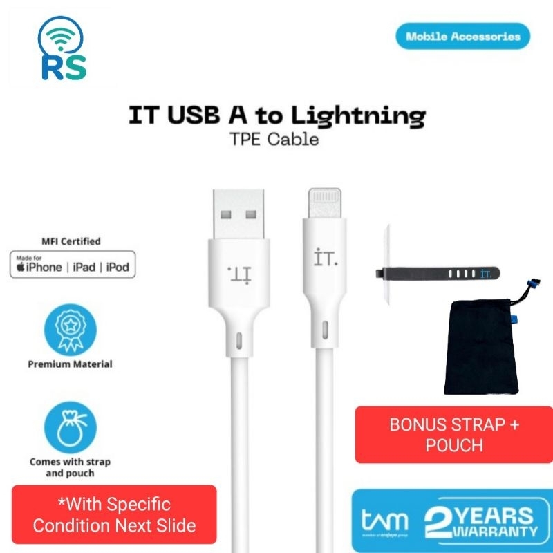 Jual IT USB A to Lightning TPE Cable Kabel Charger iPhone iPad