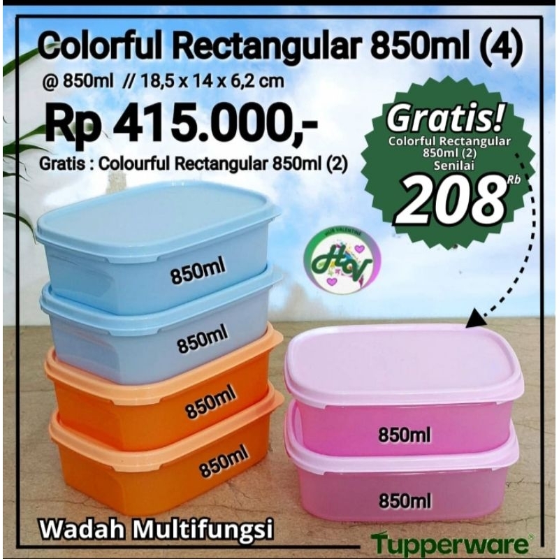 Jual Tupperware Colours Rectangulars 850ml eceran | Shopee Indonesia