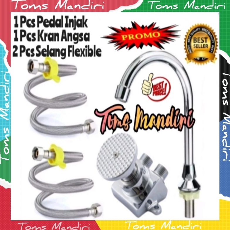 Jual PANAS Paket Pedal Injak Kaki Bulat Kran Angsa Selang Flexible ...