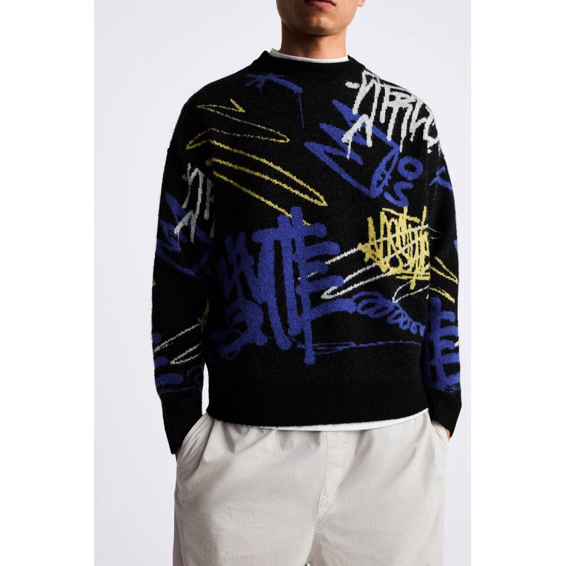 Jual Sweater Knit Z*raa Graffiti Jacquard | Shopee Indonesia