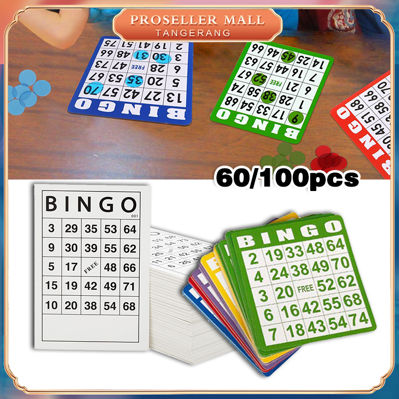 Jual 60PCS 100PCS Kartu Bingo Lengkap Besar Bingo Card 5 Warna Atau ...