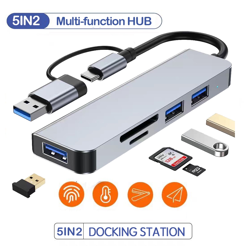 Jual Multifunction Hub Type C/USB Dual Port Adaptor Splitter Kecepatan ...