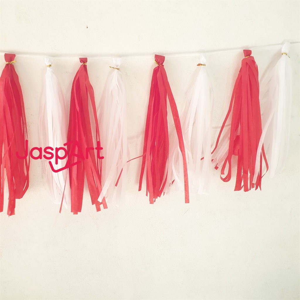 Jual Rumbai Pom Pom merah Putih Tassel Merah Putih / Hiasan HUT RI ...