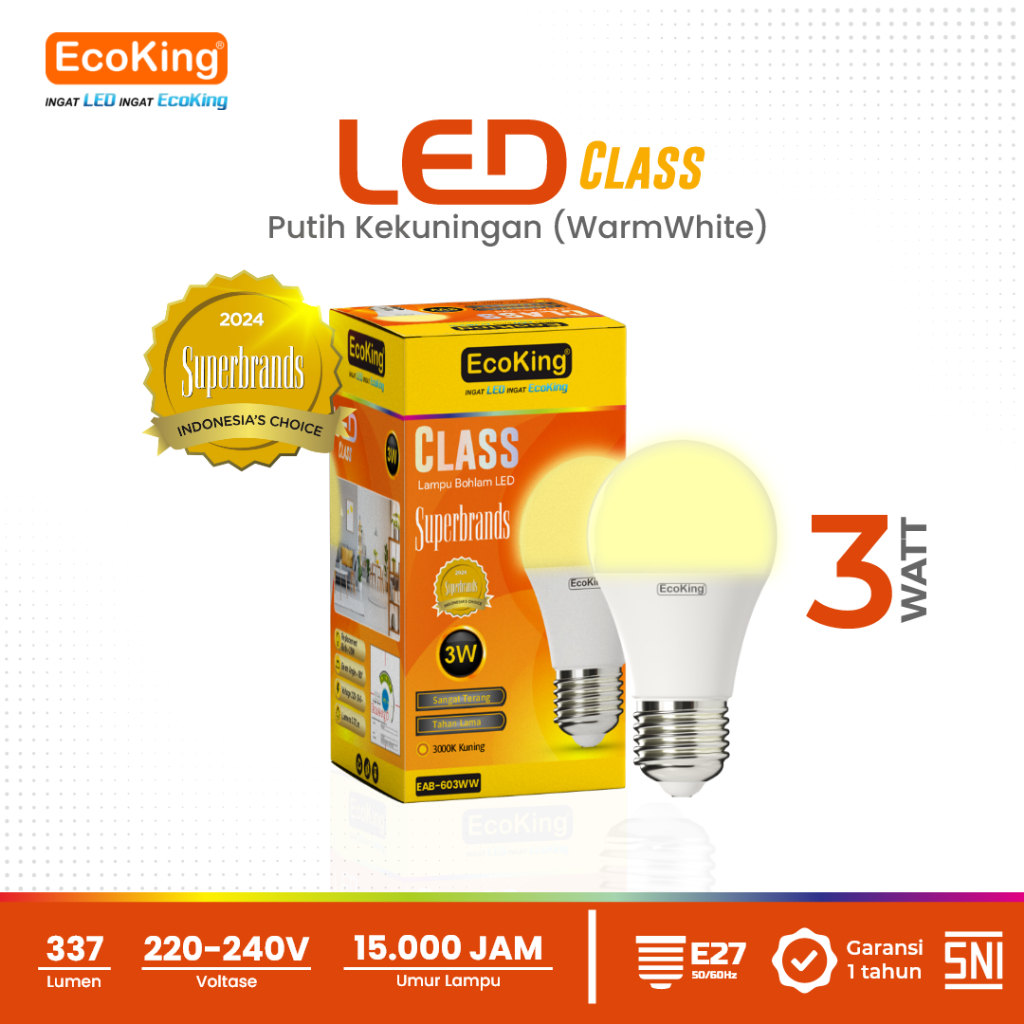 Jual EcoKing Lampu Bohlam Led Rumah Light Bulb Class 3W Cahaya Kuning ...