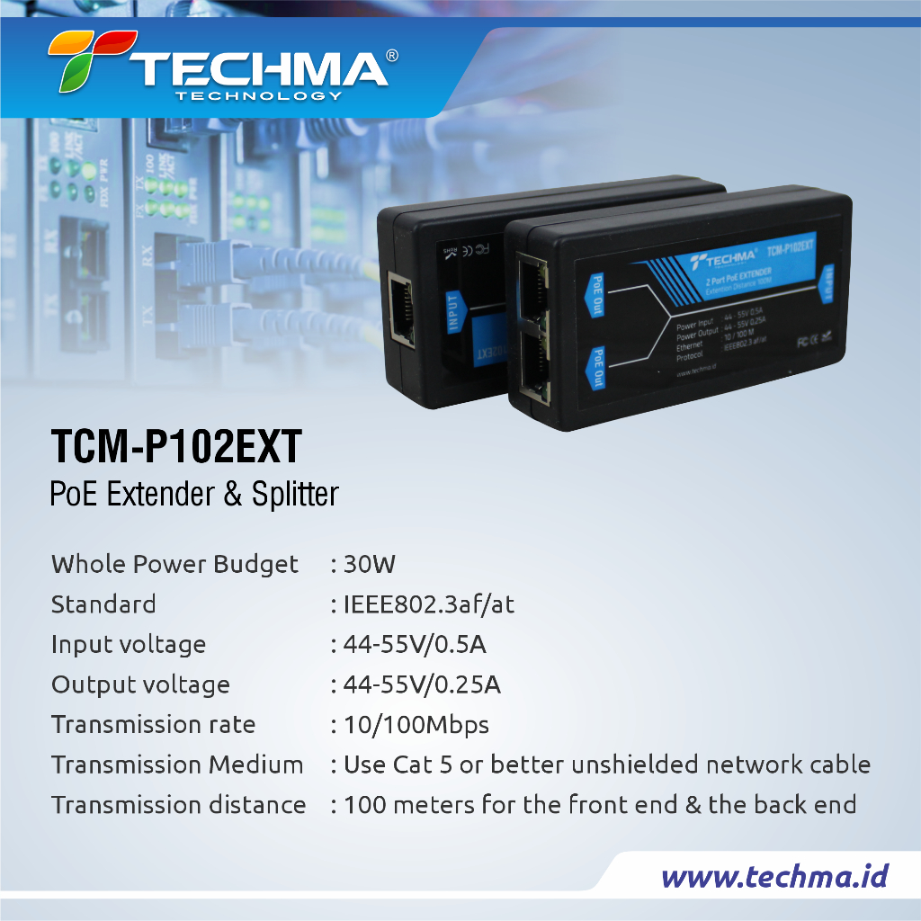 Jual Poe Extender Techma 2 Port TCM-P102EXT Up to 100m | Shopee Indonesia