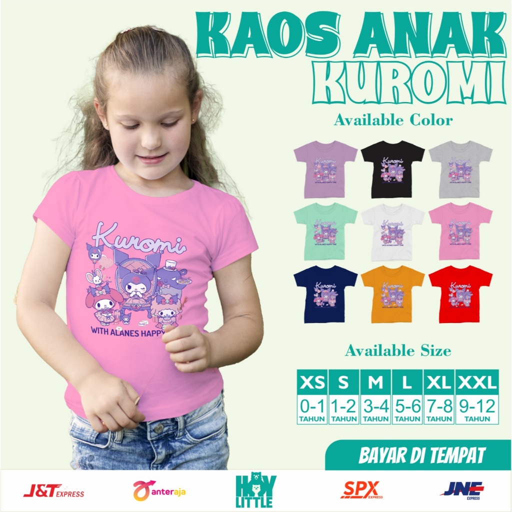 Jual Kaos anak perempuan Distro Kuromi Love Tshirt 2024 Girls USIA 1-12 ...