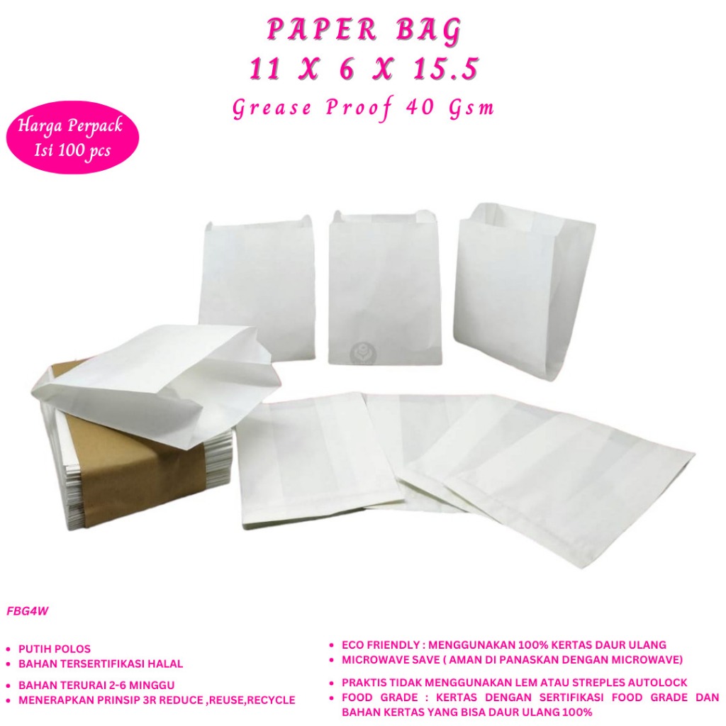 Jual Paper Bag Roti Size 11x6x15.5 (Isi 100 Pcs-FBG4W) | Shopee Indonesia