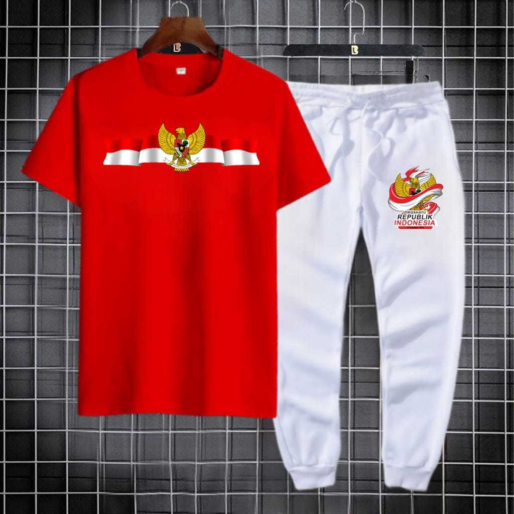 SETELAN DEWASA 17 AGUSTUS 79 MERAH PUTIH ASGARD777 LENGAN PENDEK CELANA JOGGER