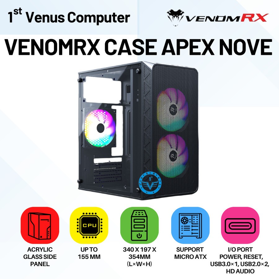 Jual VenomRX Casing PC Apex Nova M-ATX With 2x120mm Fixed RGB Fan ...