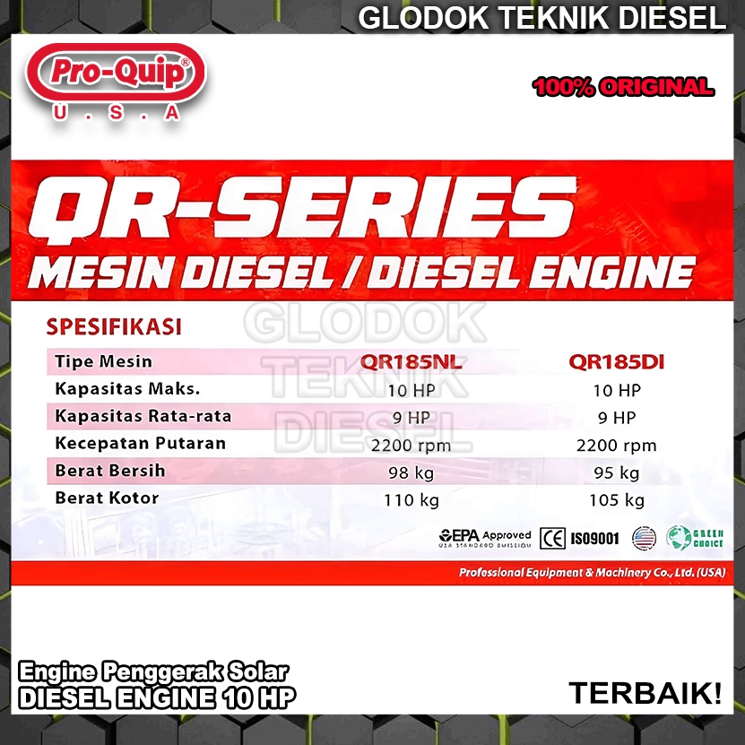 Jual Proquip Mesin Diesel 10 PK QR 185 NL Radiator Lampu 10.0 HP Engine ...