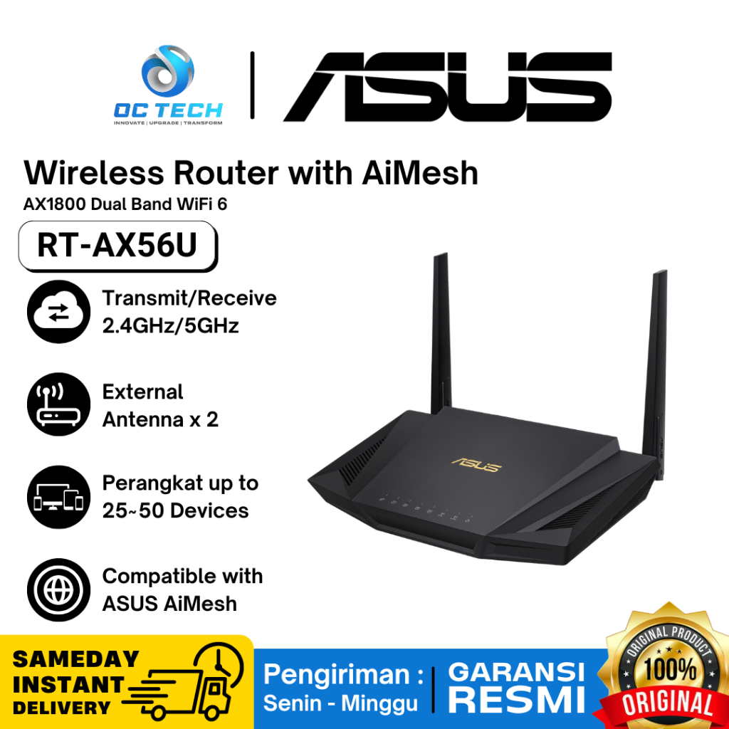 Jual ASUS RT-AX56U AX1800 Dual Band WiFi 6 Wireless Router with AiMesh ...