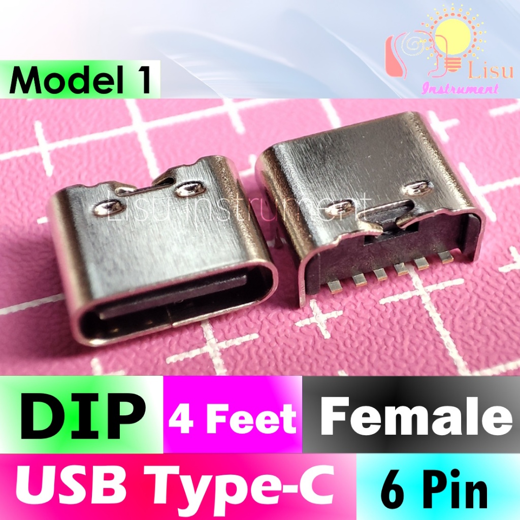 Jual Female 6P 6 Pin USB Type-C DIP USB Connector Socket USB-C Model 1 ...