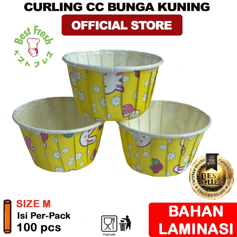 Jual Paper Cup Cake/Muffin Cup Curling MEDIUM 100 pcs kuning bunga ...